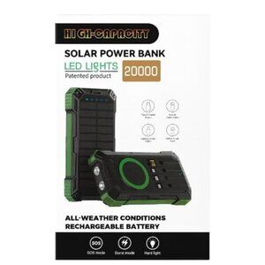 20000mAh High Capacity Waterproof Solar Power Bank with Led and 4 Built-in Cable